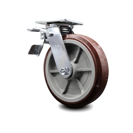 Service Caster 8 Inch Polyurethane Swivel Caster with Roller Bearing and Total Lock Brake SCC SCC-TTL30S820-PPUR